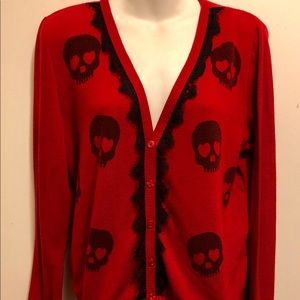 Spoiled Skulls V-Neck Cardigan Sweater XL